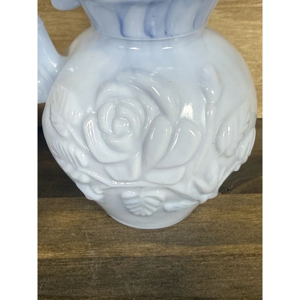 VTG Avon Blue Glass‎ Pitcher Bowl Soap Set Blue Slag Milk Glass W/ Original Soap